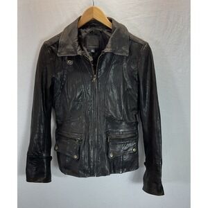 Banana Republic Vintage 90's Leather Bomber Jacket Sexy Women's M Moto Classic